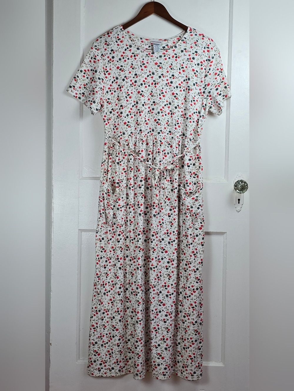 Bobbie Brooks Cottagecore Grannycore Knit Floral Midi Dress With Pockets L
